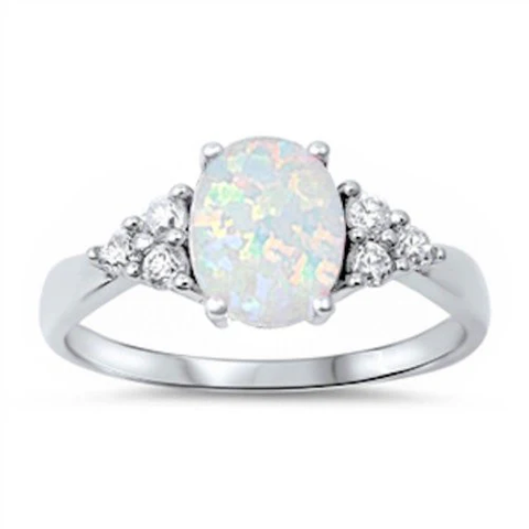 Sterling Silver White Opal And White CZ Ring