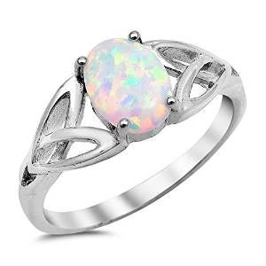 Sterling Silver Oval White Opal Ring