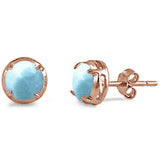 Sterling Silver Rose Gold Plated Natural Larimar Stud Earrings