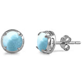 Sterling Silver Rhodium Plated Natural Larimar Stud Earrings