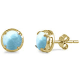 Sterling Silver Gold Plated Natural Larimar Stud Earrings