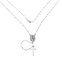 Load image into Gallery viewer, Sterling Silver 1mm Diamond Cut Rosary Necklace with Plain Cross-Length 20&quot;