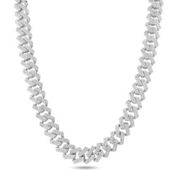 Sterling Silver Rhodium Plated CZ Encrusted Miami Cuban Link Chain, Length 20"