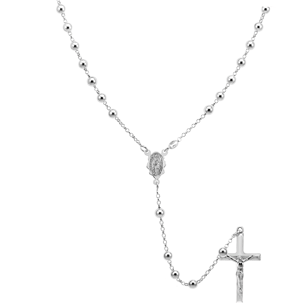 Italian Sterling Silver 5mm Rosary Necklace, Width 5mm, length 30"