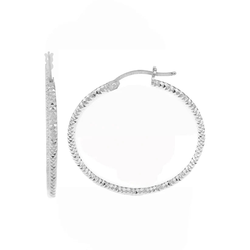 Sterling Silver 2mm Diamond Cut Hoop Earrings