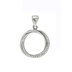 Sterling Silver Pave Set Clear Cz Open Twisted Round Pendant with Pendant Diameter of 19.05MM