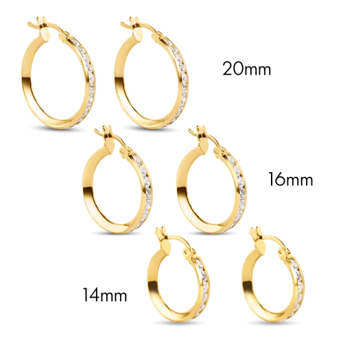 14K Yellow Gold CZ Hoop Earrings