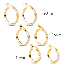 Load image into Gallery viewer, 14K Yellow Gold CZ Hoop Earrings