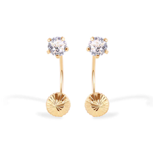 Load image into Gallery viewer, 14K Yellow Gold Diamond Cut Clear CZ Telephone Style:3mm Front  Screw Back Earrings