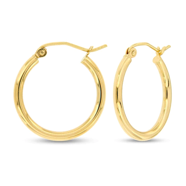 14K Yellow Gold 2mm Wire Hoop Earrings