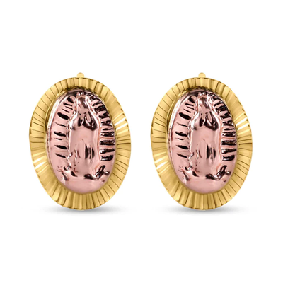 14K Yellow Gold 2 Tone Guadalupe Diamond Cut Screw Back Earrings