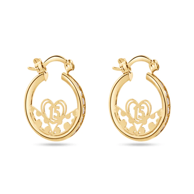 14K Yellow Gold 18mm Quinceañera Clear CZ Hoop Earrings