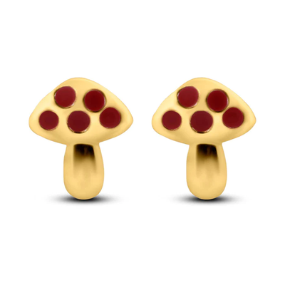 14K Yellow Gold Mushroom Screw Back Earrings