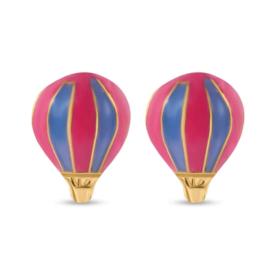 14K Yellow Gold  Hot Air Baloon  Screw Back Earrings
