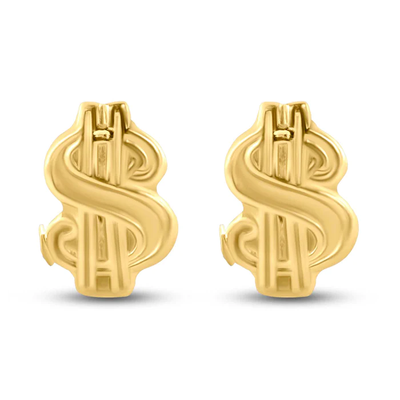 14K Yellow Dollar Sign Screw Back Earrings