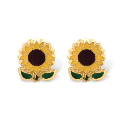 14K Yellow Gold Sunflower Screw Back Earrings
