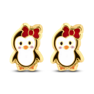 14K Yellow Gold Penguin Screw Back Earrings