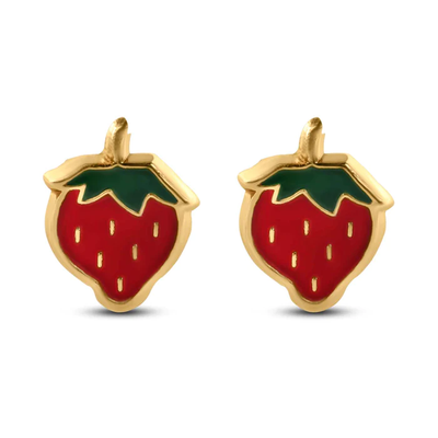 14K Yellow Gold  Strawberry  Screw Back Earrings