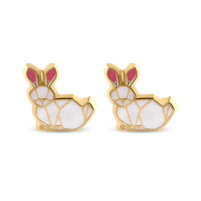 14K Yellow Rabbit Screw Back Earrings