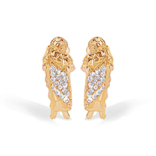 Load image into Gallery viewer, 14K Yellow Gold St Jude 14mm Clear CZ Screw Back Earrings