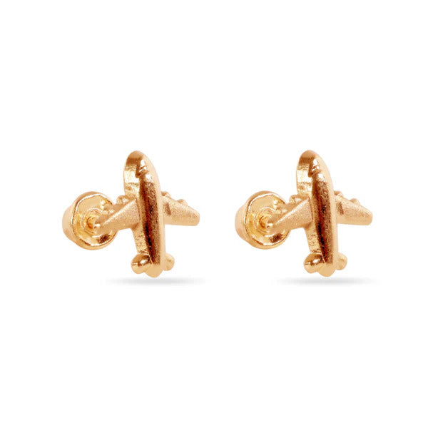 14K Yellow Gold Airplane screw Back Earrings