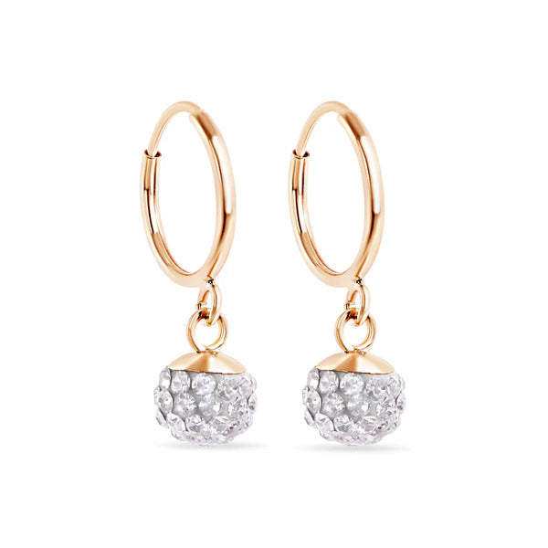 14K Yellow Gold sphere Clear CZ 11mm Hoop Earrings