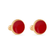 Load image into Gallery viewer, 14K Yellow Gold Red Enamel Circular Screw Back Earrings