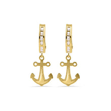 Load image into Gallery viewer, 14K Yellow Gold Hoop Half Studded Clear CZ Anchor Latch Box Earrings