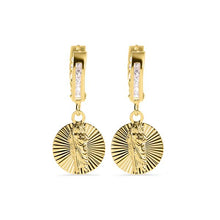 Load image into Gallery viewer, 14K Yellow Gold Hoop Studded Clear CZ Diamond Cut Saint Jude Latch Box Earrings