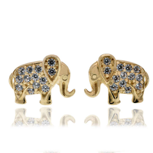 Load image into Gallery viewer, 14K Yellow Gold Elephant Clear CZ Screw Back Earrings