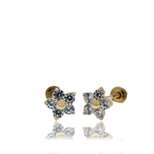 Load image into Gallery viewer, 14K Yellow Gold Flower 4.8mm Clear CZ Screw Back Earrings