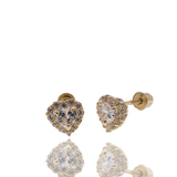 14K Yellow Gold Heart Clear CZ Screw Back Earrings