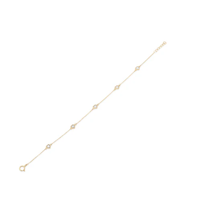 14K Yellow Gold Multi Heart Clear CZ Charm Adjustable Bracelet