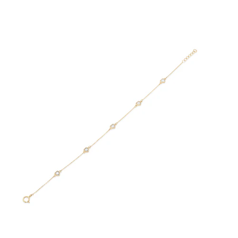 14K Yellow Gold Multi Heart Clear CZ Charm Adjustable Bracelet