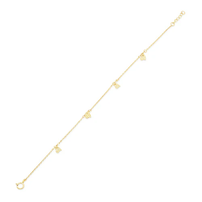 14K Yellow Gold Diamond Cut Heart Charms Adjustable Bracelet