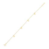 14K Yellow Gold Diamond Cut Heart Charms Adjustable Bracelet