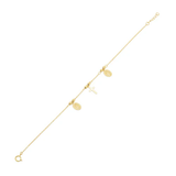 14K Yellow Gold Diamond Cut Beads Guadalupe And Cross Charms Adjustable Bracelet