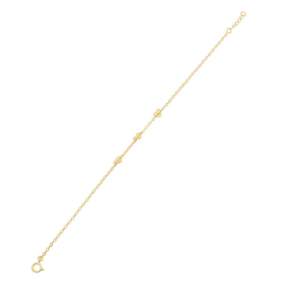 14K Yellow Gold Heart Engraved Love Charm Adjustable Bracelet