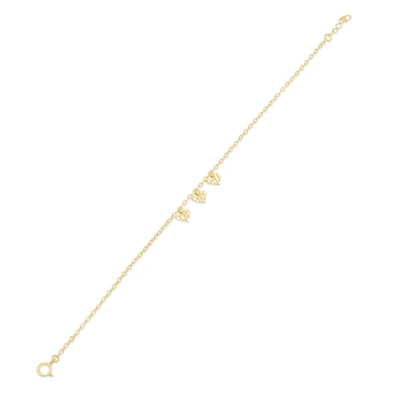 14K Yellow Gold Three Diamond Cut Heart Charm Adjustable Bracelet
