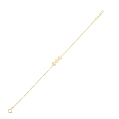 14K Yellow Gold Three Diamond Cut Round Charm Adjustable Bracelet
