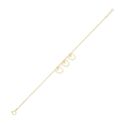 14K Yellow Gold Three Diamond Cut Butterfly Adjustable Bracelet