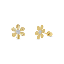 Load image into Gallery viewer, 14K Yellow And White Gold Iridescent Daisy Screw Back Earrings
