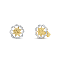 Load image into Gallery viewer, 14K Yellow And White Gold Diamond Cut Flower Screw Back Earrings