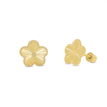 Load image into Gallery viewer, 14K Yellow Gold Diamond Cut Iridescent Flower Screw Back Earrings