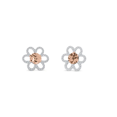 14K White And Rose Gold Beaded And Diamond Cut Flower Screw Back Earrings