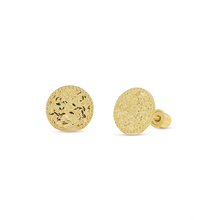 Load image into Gallery viewer, 14K Yellow Gold Beaded And Confetti Diamond Cut Disc Screw Back Earrings