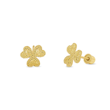 14K Yellow Gold Beaded And Confetti Diamond Cut Clover Screw Back Earrings