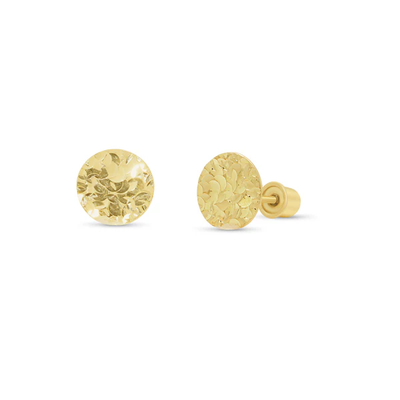 14K Yellow Gold Confetti Diamond Cut Disc Screw Back Earrings