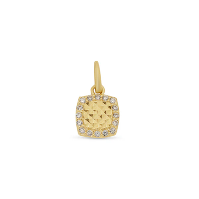 14K Yellow Gold Diamond Cut Square CZ Studded Pendant