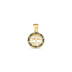 14K Yellow Gold Reversible Tree Of Life Multi Color CZ Studded Pendant